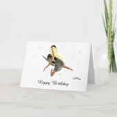 Verjaardagskaart met feeënmeisje met gele vleugels kaart (Voorkant)