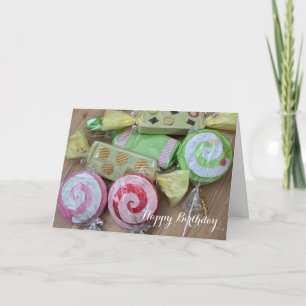 Verjaardagskaart met feest snoep lolly's feestdagen kaart