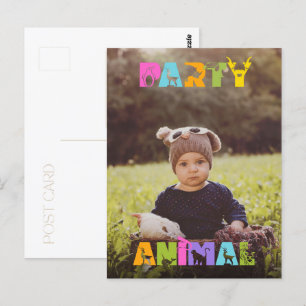 Verjaardagskaart met feestdier en aangepaste foto briefkaart