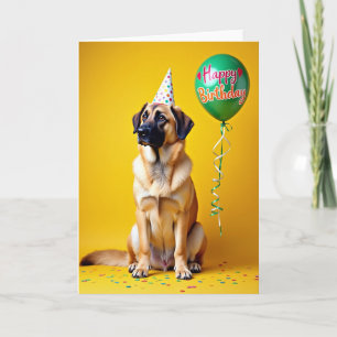 Verjaardagskaart met feestelijke hondenhoed kaart