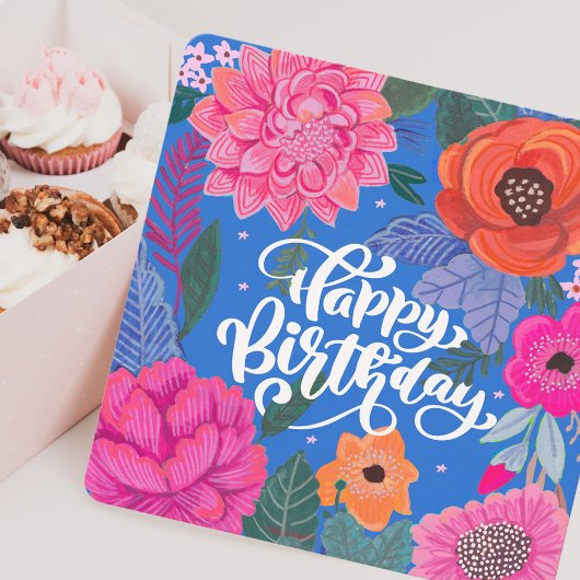 Verjaardagskaart met fel bloemmotief