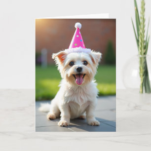 Verjaardagskaart met Fluffy Hond Hoed Kaart