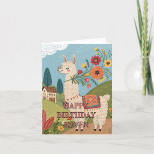 Verjaardagskaart met folk art lama vouwkaart bedankkaart