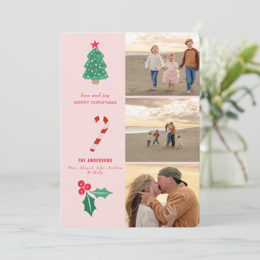 Verjaardagskaart met foto collage en roze tint feestdagenkaart (Staand voorkant)