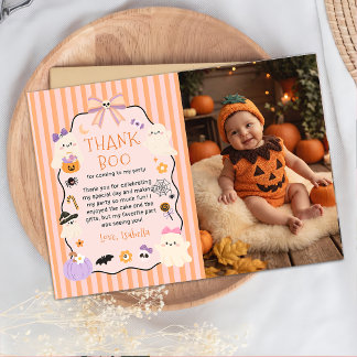 Verjaardagskaart met foto 'Little Boo' Halloween b Bedankkaart