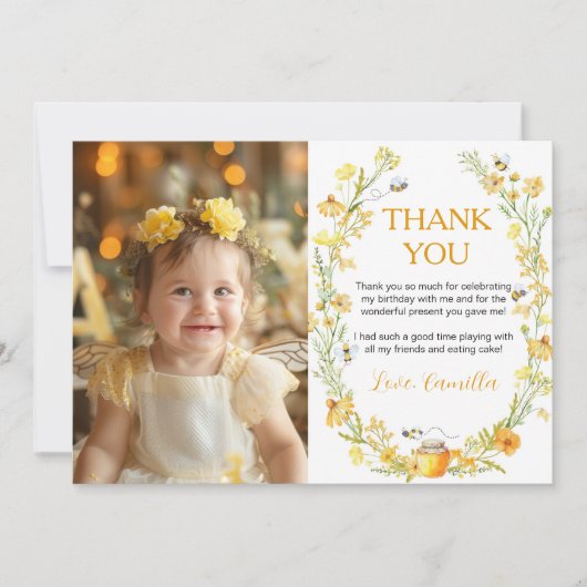 Verjaardagskaart met foto om te bedanken honingbij bedankkaart (Voorkant)