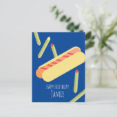 Verjaardagskaart met friet en hotdogs naam briefkaart (Staand voorkant)