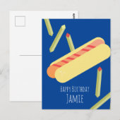 Verjaardagskaart met friet en hotdogs naam briefkaart (Voorkant / Achterkant)