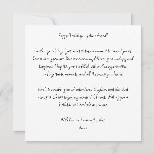 Verjaardagskaart met gedicht voor beste vriend(in) kaart (Achterkant)