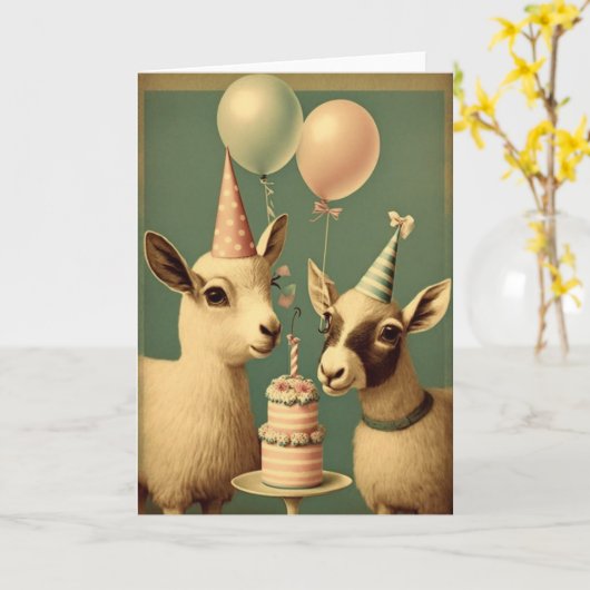 Verjaardagskaart met geitjes verjaardagsfeestje kaart (Gele Bloem)