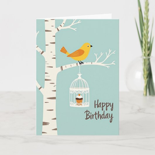 Verjaardagskaart met gele vogel kaart (Voorkant)