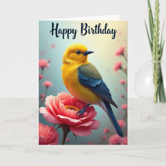 Verjaardagskaart met gele vogel kaart (Voorkant)