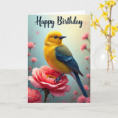 Verjaardagskaart met gele vogel kaart (Gele Bloem)