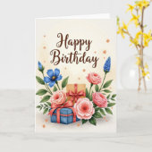Verjaardagskaart met geschenken uit script kaart (Gele Bloem)