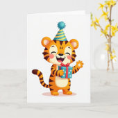 Verjaardagskaart met gestreepte kat kaart (Gele Bloem)