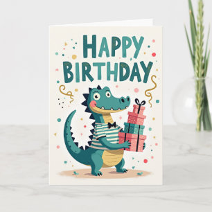 Verjaardagskaart met glimlachende reptiel geschenk kaart