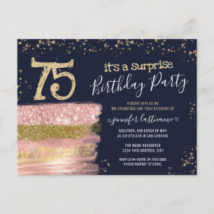 Verjaardagskaart met glittercake voor 75ste verjaa briefkaart