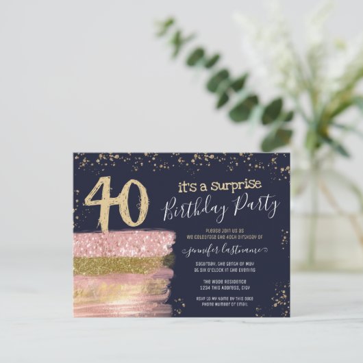 Verjaardagskaart met glittersaart verrassingsfeest briefkaart (Staand voorkant)