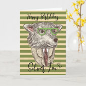 verjaardagskaart met grappige zilvere vos kaart (Gele Bloem)