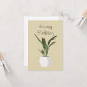 Verjaardagskaart met groene potplant kaart (Voorkant / Achterkant in situ)