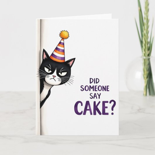 Verjaardagskaart met Grumpy Cat-feesthoed Kaart (Voorkant)