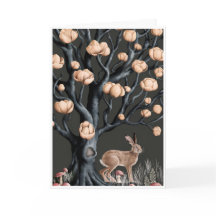Verjaardagskaart met haas onder een magnoliaboom