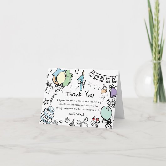Verjaardagskaart met handgetekende bedankje bedankkaart (Voorkant)