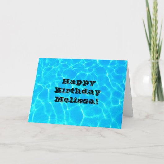 Verjaardagskaart met heldere blauwe zwembadwater f kaart (Voorkant)