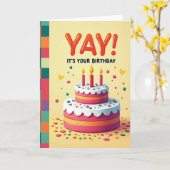 Verjaardagskaart met heldere cake kaart (Gele Bloem)