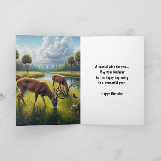 Verjaardagskaart met herten in het wild voor manne kaart (Binnen)