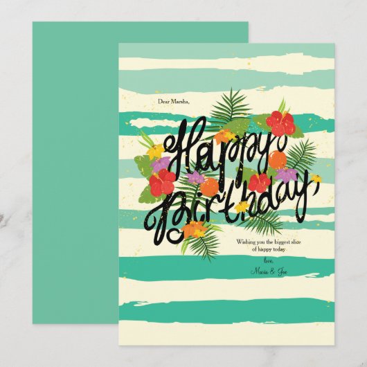 Verjaardagskaart met hibiscus wens kaart (Voorkant / Achterkant)