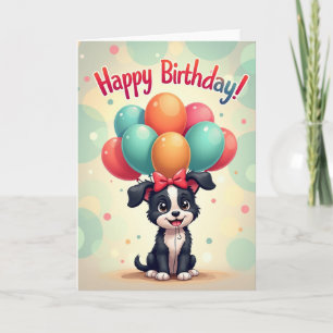 Verjaardagskaart met hond en ballonnen kaart