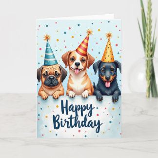 Verjaardagskaart met honden met feesthoeden kaart