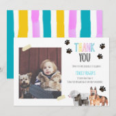 Verjaardagskaart met honden thema voor kinderfeest bedankkaart (Voorkant / Achterkant)