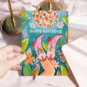 Verjaardagskaart met Howdy Birthday Roze Cowgirl L Kaart