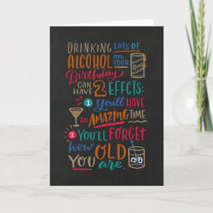 Verjaardagskaart met humor over alcohol drinken kaart