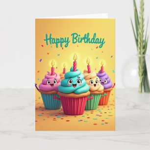 Verjaardagskaart met kaarsen en vrolijke cupcakes kaart