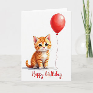Verjaardagskaart met kat en ballon kaart