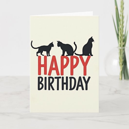 Verjaardagskaart met kat silhouette kaart (Voorkant)