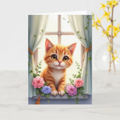 Verjaardagskaart met kataart kaart (Gele Bloem)