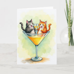Verjaardagskaart met katten die proosten kaart