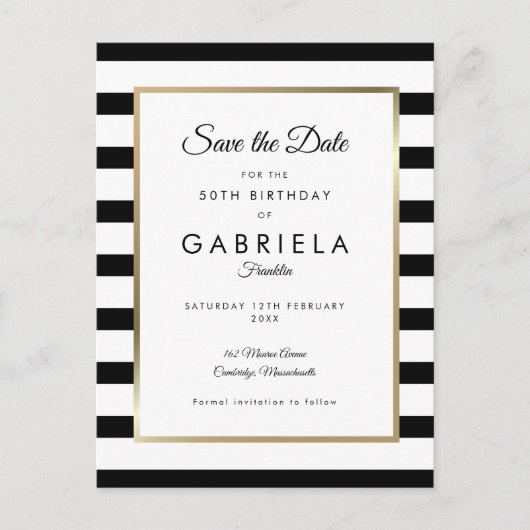 Verjaardagskaart met klassieke streep 'Save the Da Briefkaart (Voorkant)