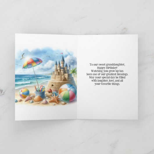 Verjaardagskaart met kleindochter op het strand kaart (Binnen)