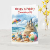 Verjaardagskaart met kleindochter op het strand kaart (Gele Bloem)