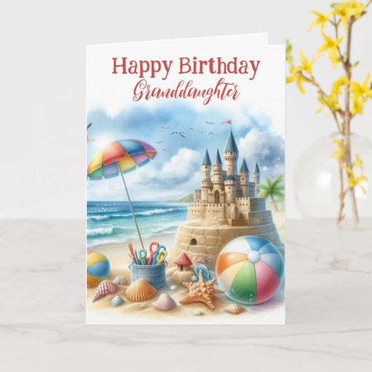 Verjaardagskaart met kleindochter op het strand kaart (Gele Bloem)