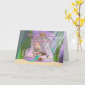 Verjaardagskaart met kleine zeemeermin en kaart (Gele Bloem)