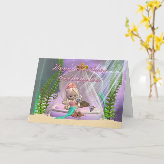 Verjaardagskaart met kleine zeemeermin en kaart (Gele Bloem)