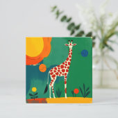 Verjaardagskaart met kleurrijk Giraffe ontwerp (Staand voorkant)