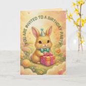 Verjaardagskaart met knuffelkonijn uitnodiging (Gele Bloem)