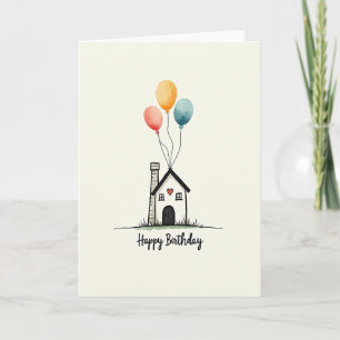 Verjaardagskaart met knus huis kaart